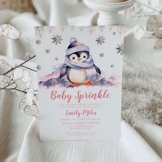 Baby Sprinkle, Baby Dusche Pink Pinguin Einladung