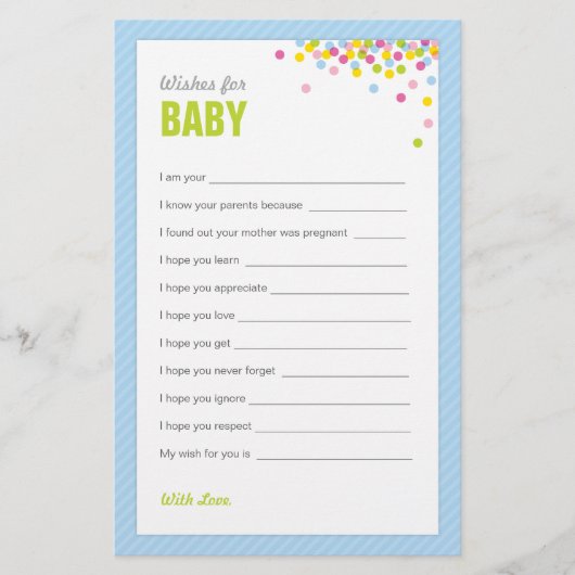 Baby Sprinkle / Baby Dusche Wünsche für Baby - Bla (Vorderseite)