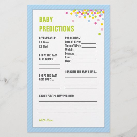 Baby Sprinkle Baby Predictions Card - Blue (Vorderseite)
