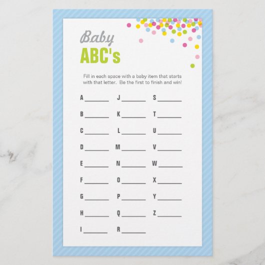 Baby Sprinkle / Baby Shower ABCs Game - Blau (Vorderseite)