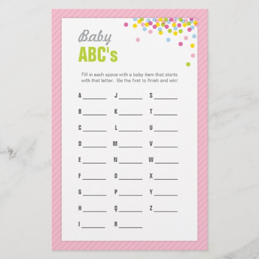 Baby Sprinkle / Baby Shower ABCs Game - Pink (Vorderseite)