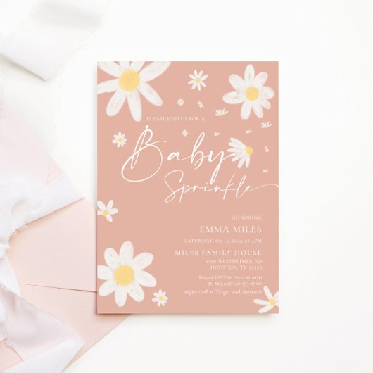 Baby Sprinkle, Babydusche Einladung pink Daisy