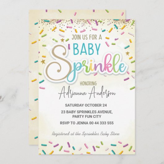 Baby Sprinkle Babydusche Geschlecht neutrales Part Einladung (Vorne/Hinten)