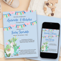 Baby Sprinkle Blue Llama Baby Dusche Einladung