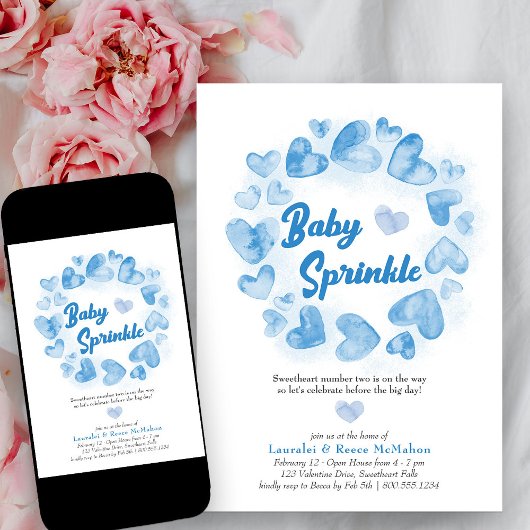 Baby Sprinkle Blue Valentines Little Sweetheart Einladung