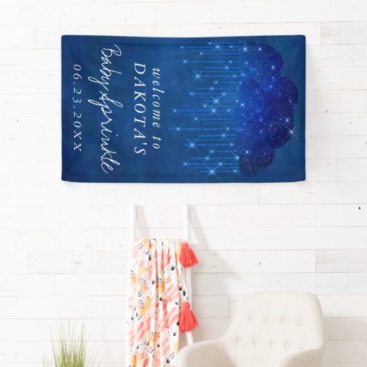 Baby Sprinkle Classic Blue | Dunkle Dusche Willkom Banner (Insitu)