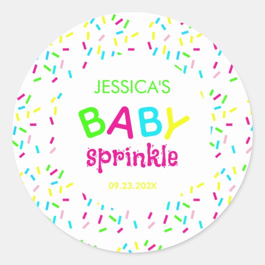 Baby Sprinkle Colorful Rainbow Sprinkles Dusche Runder Aufkleber (Vorderseite)