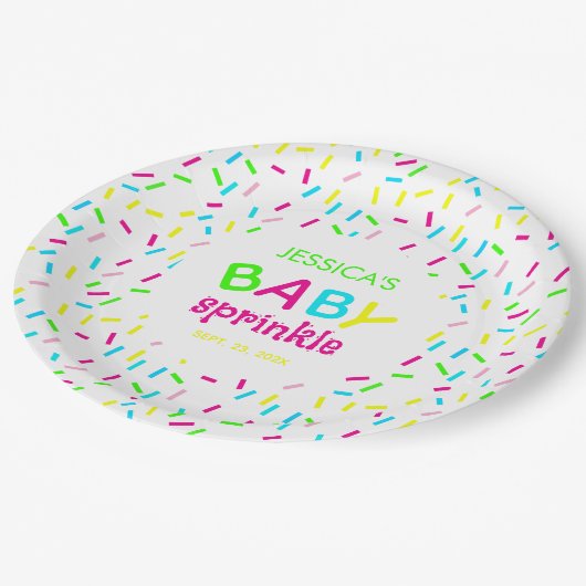 Baby Sprinkle Dusche Bunte Regenbogensprinklen Pappteller (Schrägansicht)