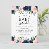 Baby Sprinkle Dusche Navy Blue Blush Pink Blüte Einladung (Stehend Vorderseite)