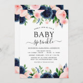 Baby Sprinkle Dusche Navy Blue Blush Pink Blüte Einladung (Vorne/Hinten)