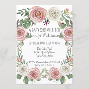 Baby Sprinkle Dusche Pastel Rosa Weiße Rose Blüte Einladung