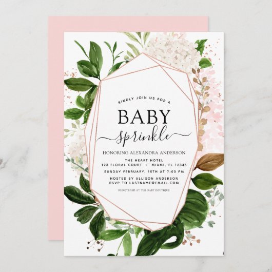Baby Sprinkle Duschgrün Botanische Geometrie Einladung (Vorne/Hinten)