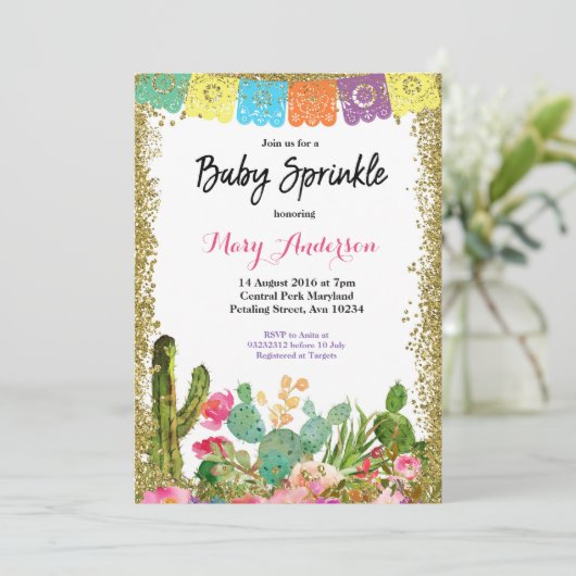 Baby Sprinkle Einladung Cactus Fiesta (Stehend Vorderseite)