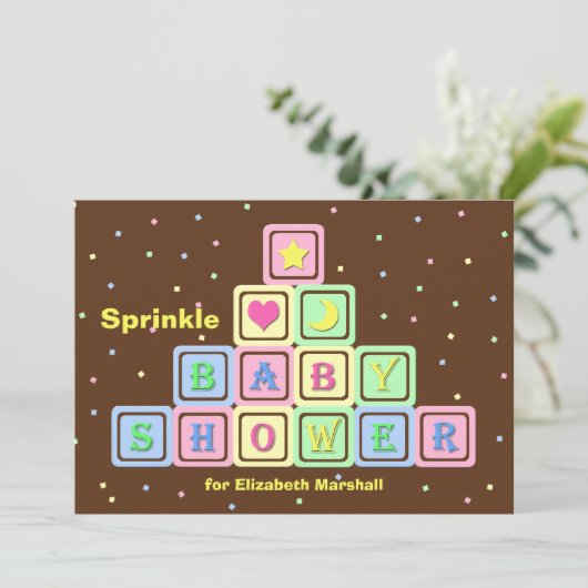 Baby Sprinkle Einladung Geschlecht neutrale Dusche (Stehend Vorderseite)