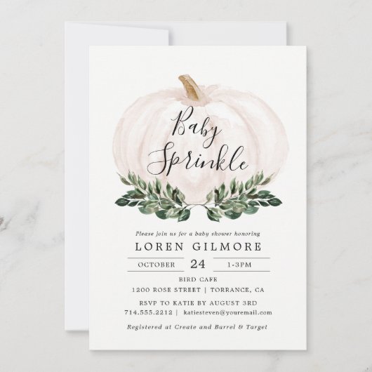 Baby Sprinkle Fall Greenery Pumpkin Baby Shower Einladung (Vorderseite)