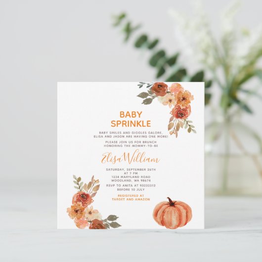 Baby Sprinkle Fall Pumpkin Wildblume Babydusche Einladung (Stehend Vorderseite)