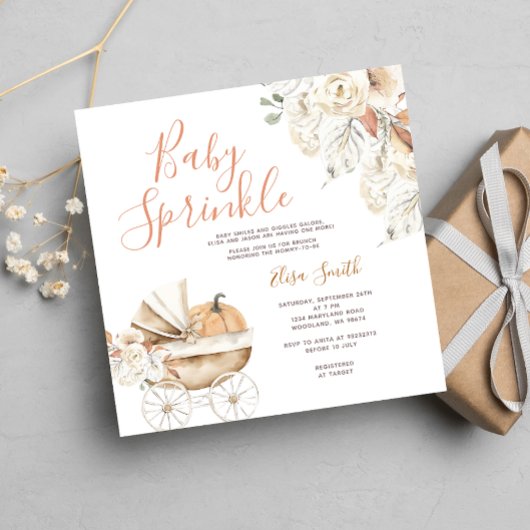 Baby Sprinkle Floral Pumpkin Carriage Baby Dusche Einladung