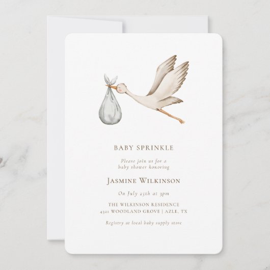 Baby Sprinkle Minimal Wasserfarbe Babydusche Einladung (Vorderseite)