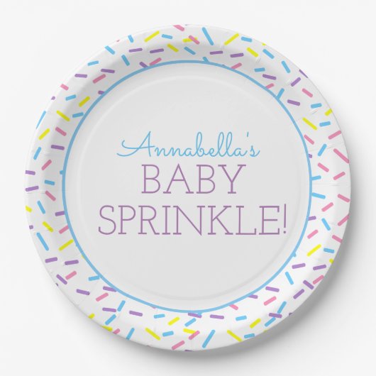 Baby Sprinkle Papierplatte mit blauer Kontur Pappteller (Vorderseite)