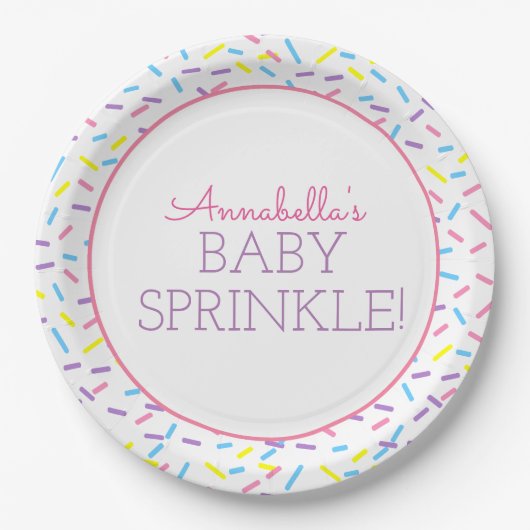 Baby Sprinkle Papierplatte mit rosa Kontur Pappteller (Vorderseite)