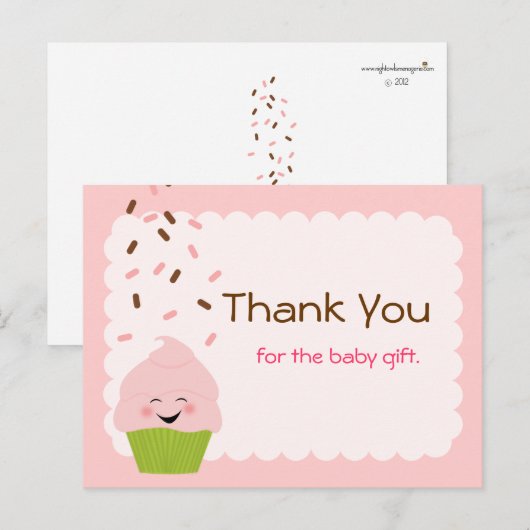 Baby Sprinkle Party Danke in Rosa Postkarte (Vorne/Hinten)