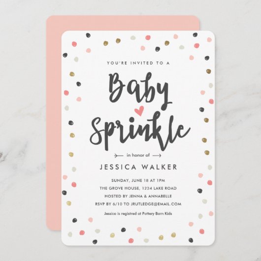 Baby Sprinkle Pink Confetti Girl Baby Sprinkle Einladung (Vorne/Hinten)