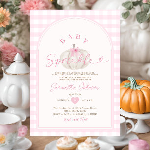 Baby Sprinkle Pink Gingham Weiße Kürbis Einladung