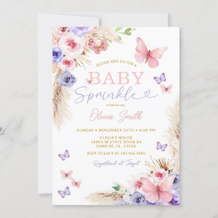 Baby Sprinkle Pink Lila Schmetterlinge Einladung
