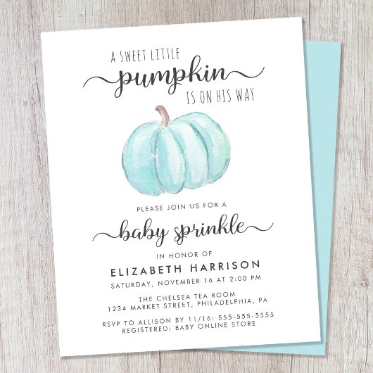 Baby Sprinkle Pumpkin Blue Watercolor Einladung