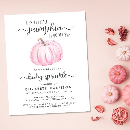Baby Sprinkle Pumpkin Pink Wasserfarbe Einladung