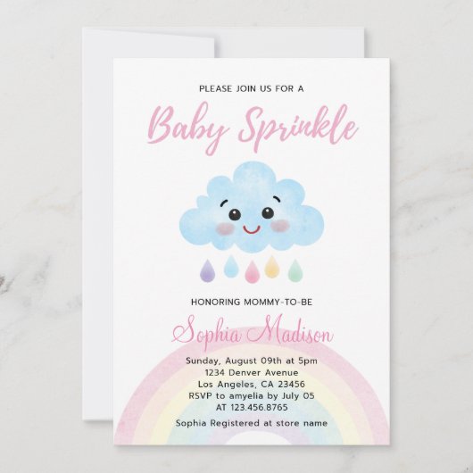 Baby Sprinkle Rainbow Rain Baby Dusche Einladung (Vorderseite)