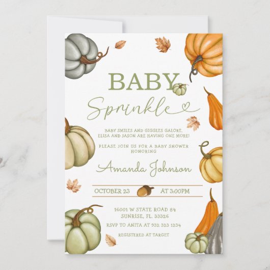 Baby Sprinkle Sage Rustic Pumpkin Baby Dusche Einladung (Vorderseite)