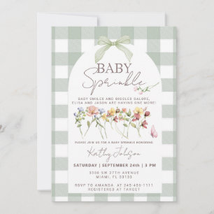 Baby Sprinkle Salbeigrün Gingham Einladung