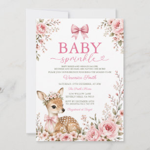 Baby Sprinkle-Schleife Rosa Floral Hirsch Baby Sho Einladung