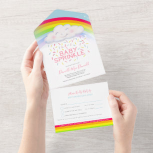 Baby Sprinkle süße Wolke Wasserfarbe und Regenboge All In One Einladung