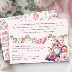 Baby Sprinkle Vintage-Teeparty rosa Rosen Shower Einladung