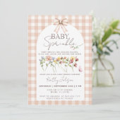 Baby Sprinkle Wildflower Neutral Gingham Einladung (Stehend Vorderseite)