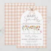 Baby Sprinkle Wildflower Neutral Gingham Einladung (Vorne/Hinten)