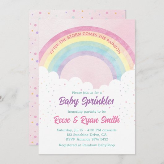 Baby Sprinkles Pastel Rainbow Baby Shower Einladung (Vorne/Hinten)