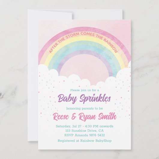 Baby Sprinkles Pastel Rainbow Baby Shower Einladung (Vorderseite)