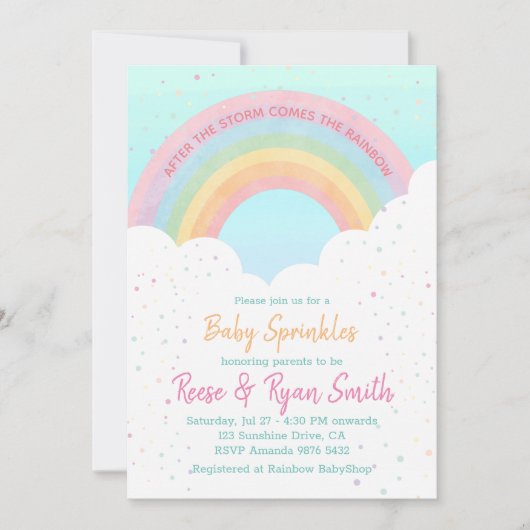 Baby Sprinkles Pastel Rainbow Baby Shower Einladung (Vorderseite)