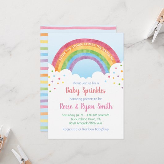 Baby Sprinkles Pastel Rainbow Baby Shower Invitati Einladung (Vorderseite/Rückseite Beispiel)