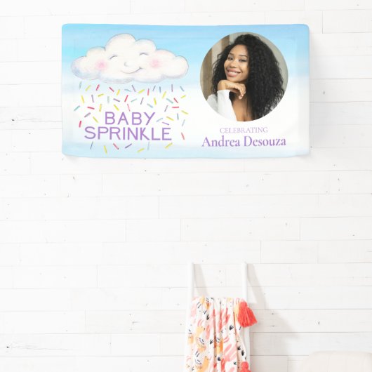 Baby Sprinksy Whimsy Cloud Foto Blue Baby Dusche Banner (InSitu)