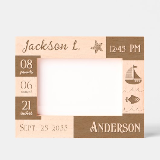 Baby Statistics Sea Sail Boat Geätzte Rahmen (Vorderseite)