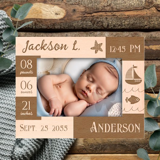 Baby Statistics Sea Sail Boat Geätzte Rahmen