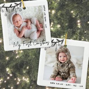 Baby Statistik Mein erstes Weihnachtsfoto Keramikornament