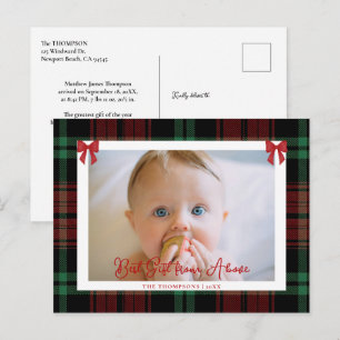 Baby-Statistiken Rote Schleife Elegante Karo-Foto- Feiertagspostkarte