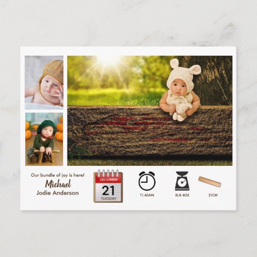 BABY STATS Foto Collage Ankündigung Moderne Icons Postkarte (Vorderseite)