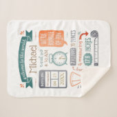 Baby Stats Geburtsankündigung Tan Aquamarin Türkis Sherpadecke (Vorderseite (Horizontal))