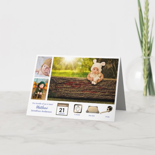 Baby STATS JUGEND GEBURTSANKÜNDIGUNG FOTO COLLAGE Karte (Vorderseite)